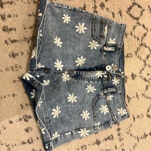 No Boundaries Blue Floral Jean Shorts